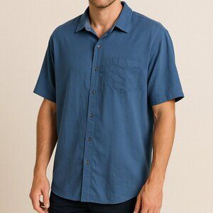 Mens Celio Le Lin Blue 100% Linen Button Down Shirt